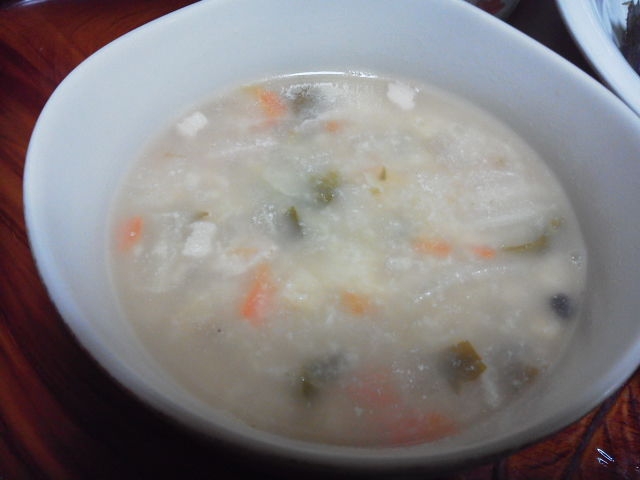 刻み野菜の豆乳スープ
