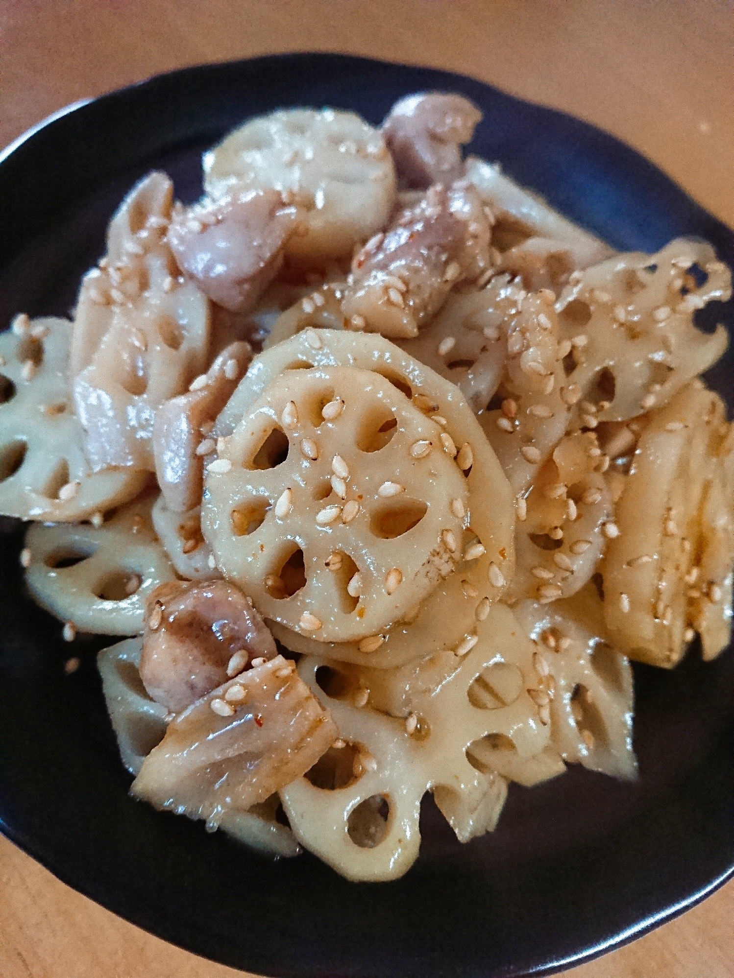鶏肉とレンコンの甘辛炒め