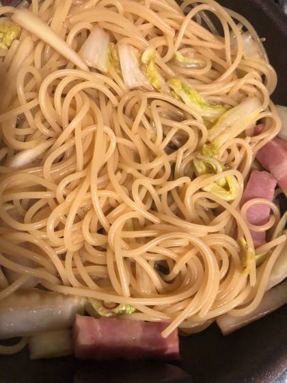 白菜とベーコンの和風パスタ