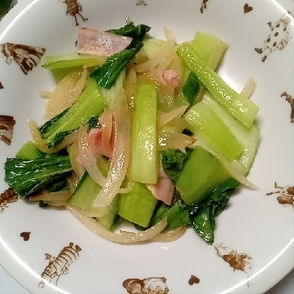 新玉ねぎとチンゲン菜のにんにく炒め