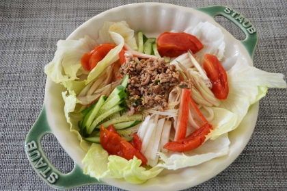 こんにちわ♪
冷蔵庫にある野菜を入れました☆
肉味噌でソーメンいいですね (^_^)
素麺だけだとサッパリだけど、肉味噌のおかげでボリュームアップ！ごちそう様♥