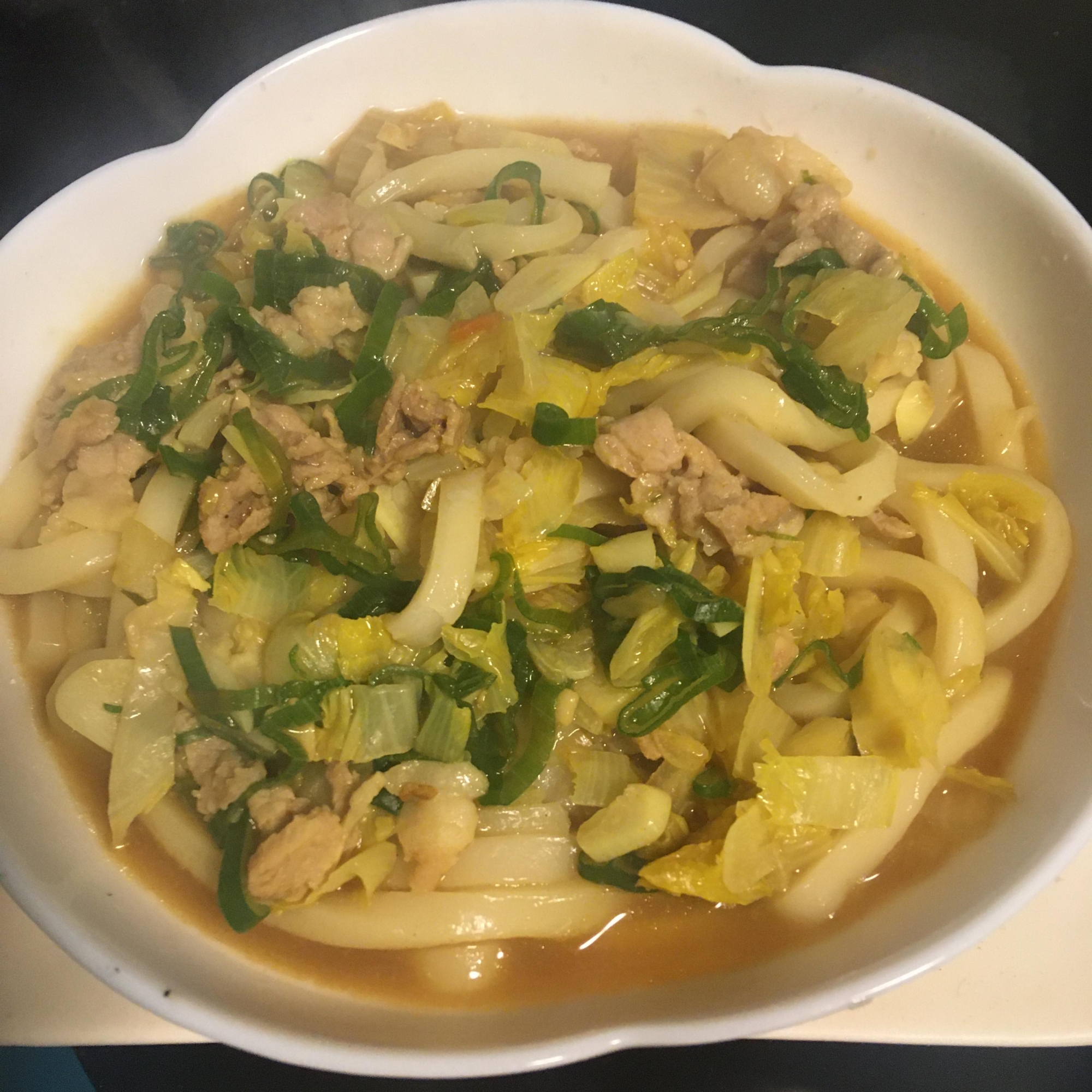 白菜、長ネギ、にんにく、豚カレーうどん