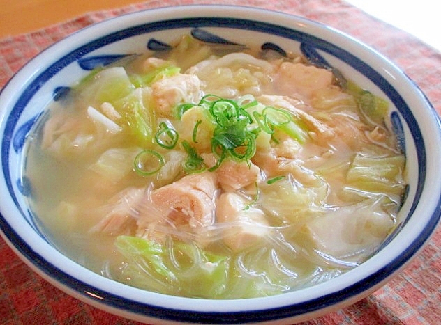 お豆腐と鶏ささみのあっさり春雨スープ♪