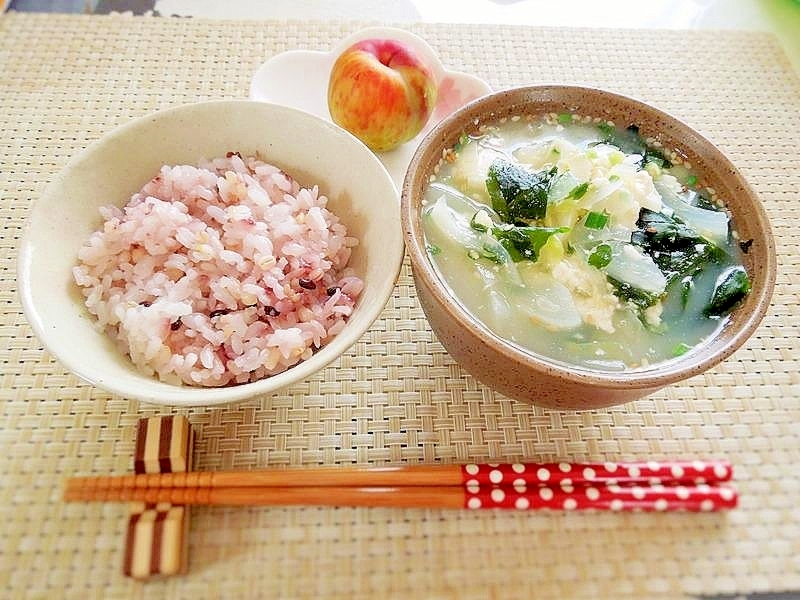 柚子香る☆寄せ豆腐と野菜たっぷりわかめスープ