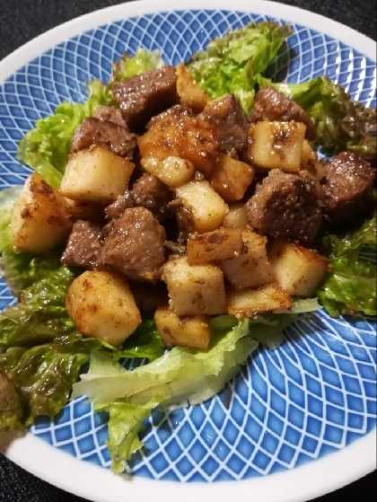 もっちりしゃき！長いもと牛肉のコロコロステーキ焼き