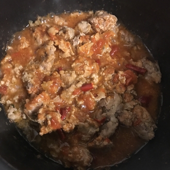 粗挽き肉のトマトスープ
