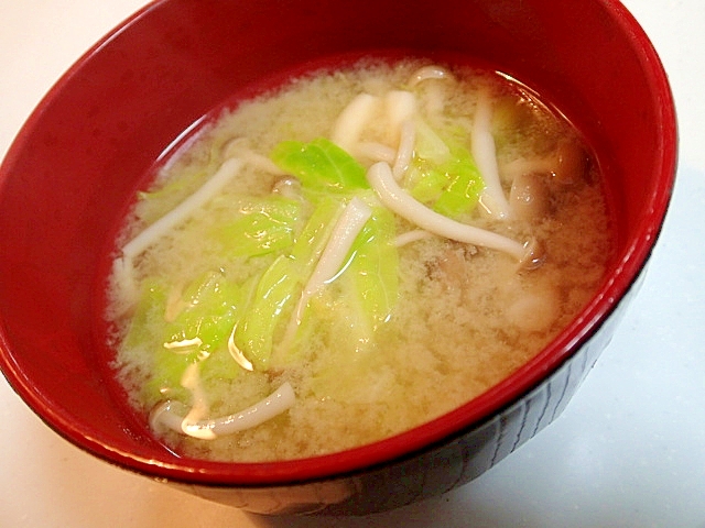 貝だしで　春キャベツとしめじの生姜香るお味噌汁