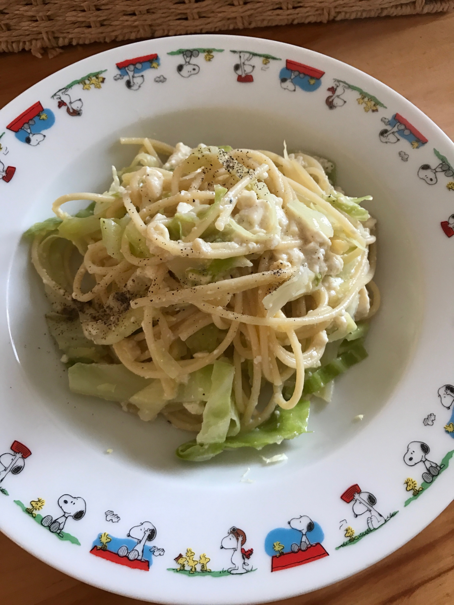 絹豆腐とキャベツのサラダパスタ