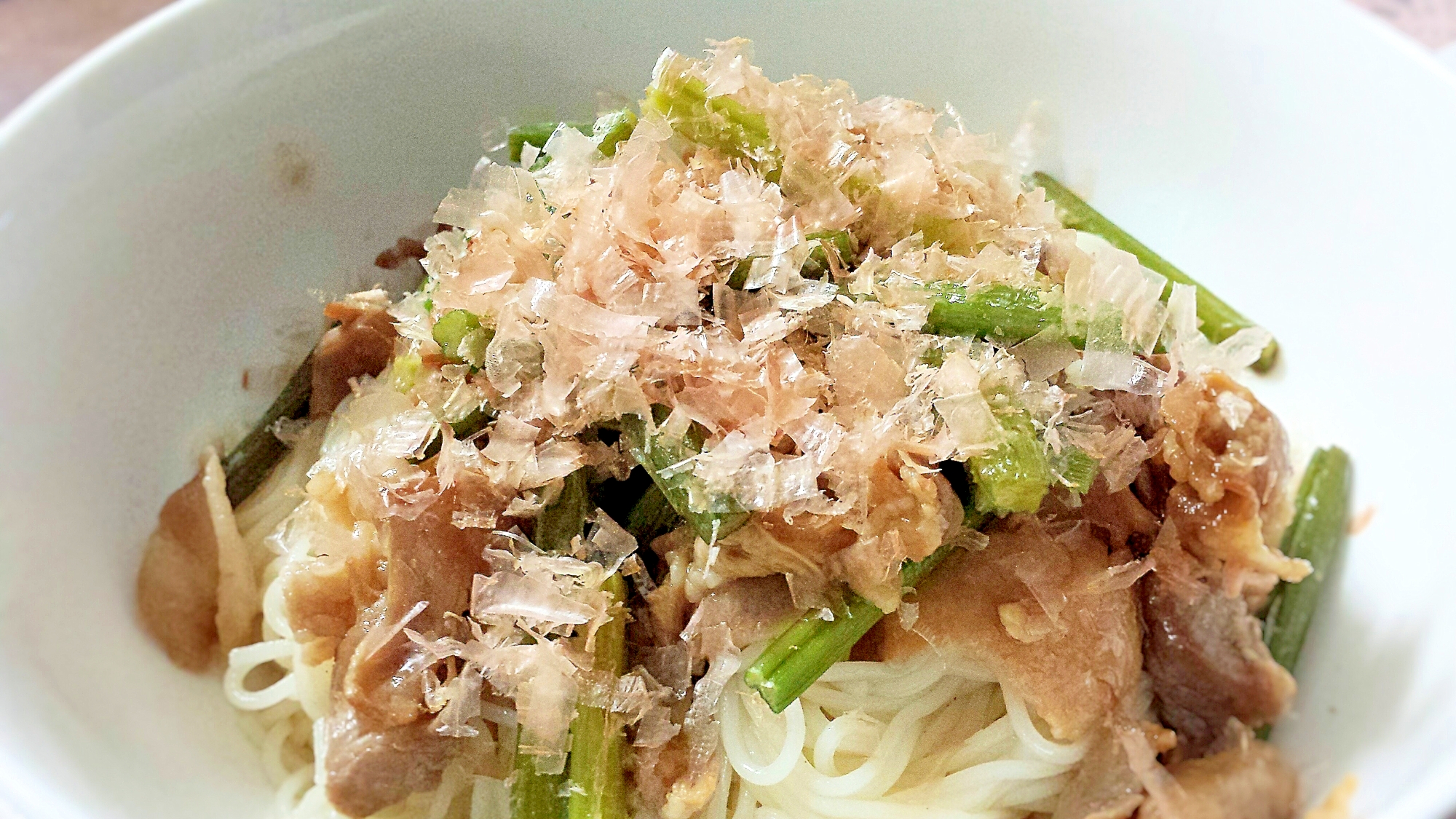 豚肉とニンニクの芽の炒めとそうめん レシピ 作り方 By Fuji Recipe 楽天レシピ