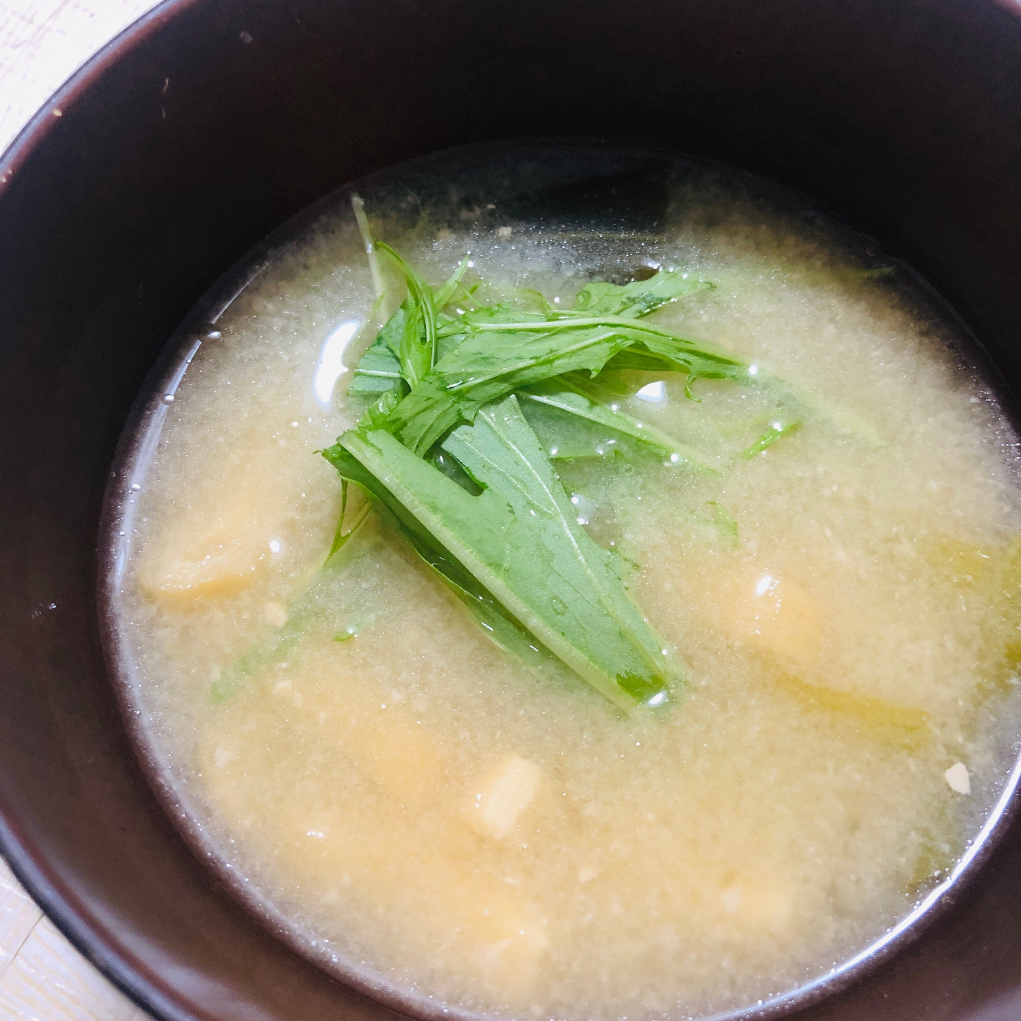 5分以内にできる★お麩と水菜のお味噌汁