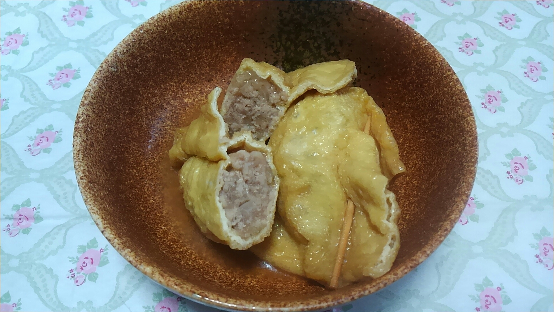 豚挽き肉と玉ねぎ入り巾着の煮物＊