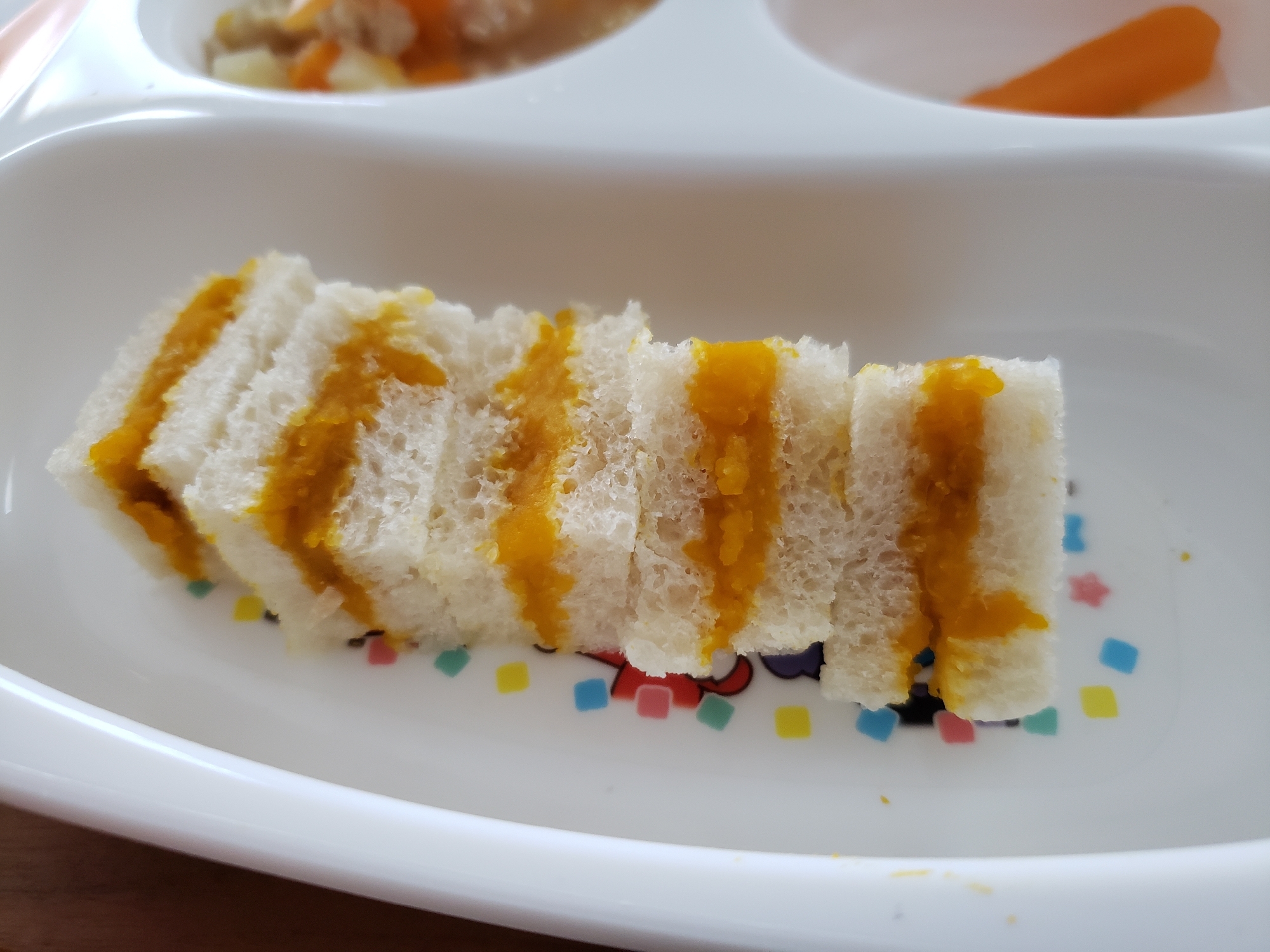 離乳食 後期 かぼちゃペーストのサンドイッチ レシピ 作り方 By しまゆず 楽天レシピ