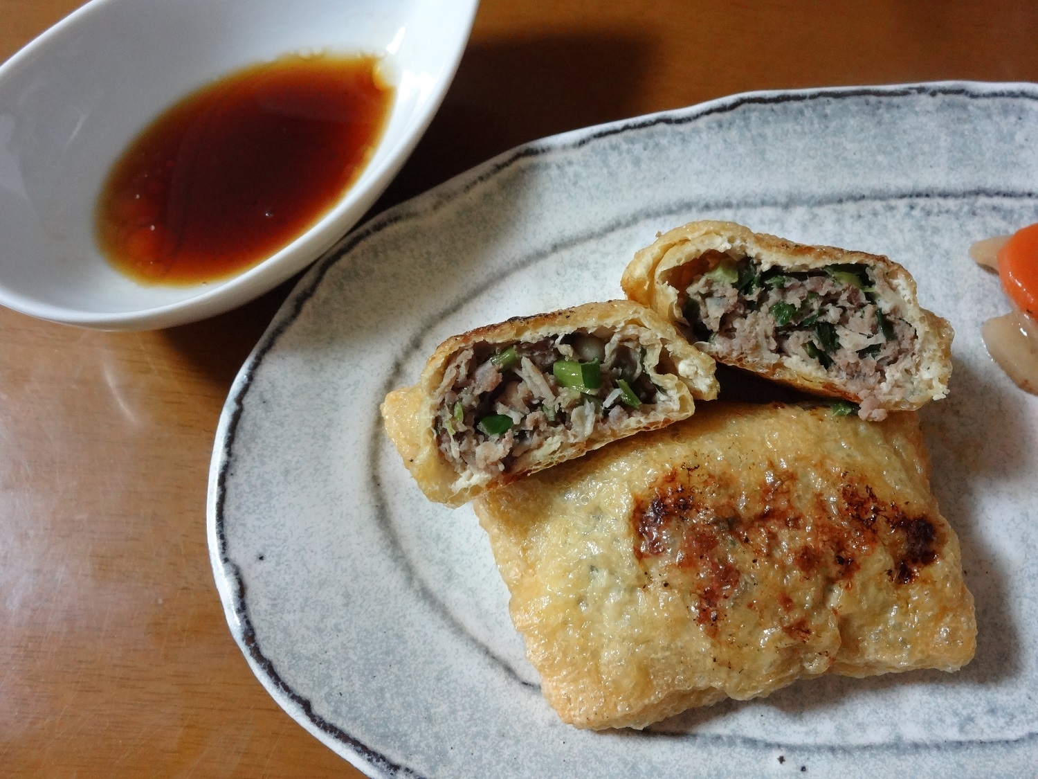 餃子風！油揚げの肉詰め