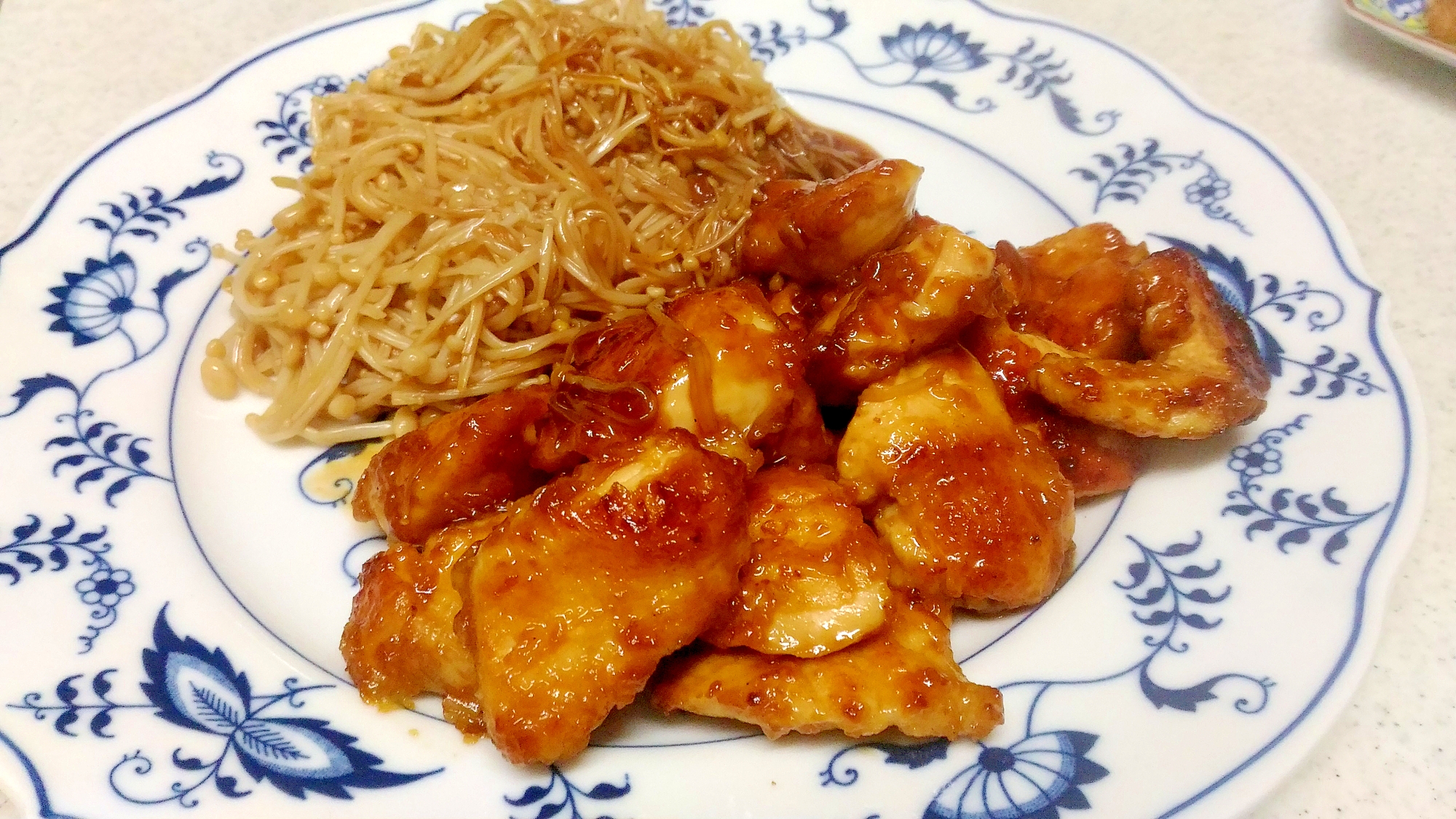 鶏とエノキのたれ焼き