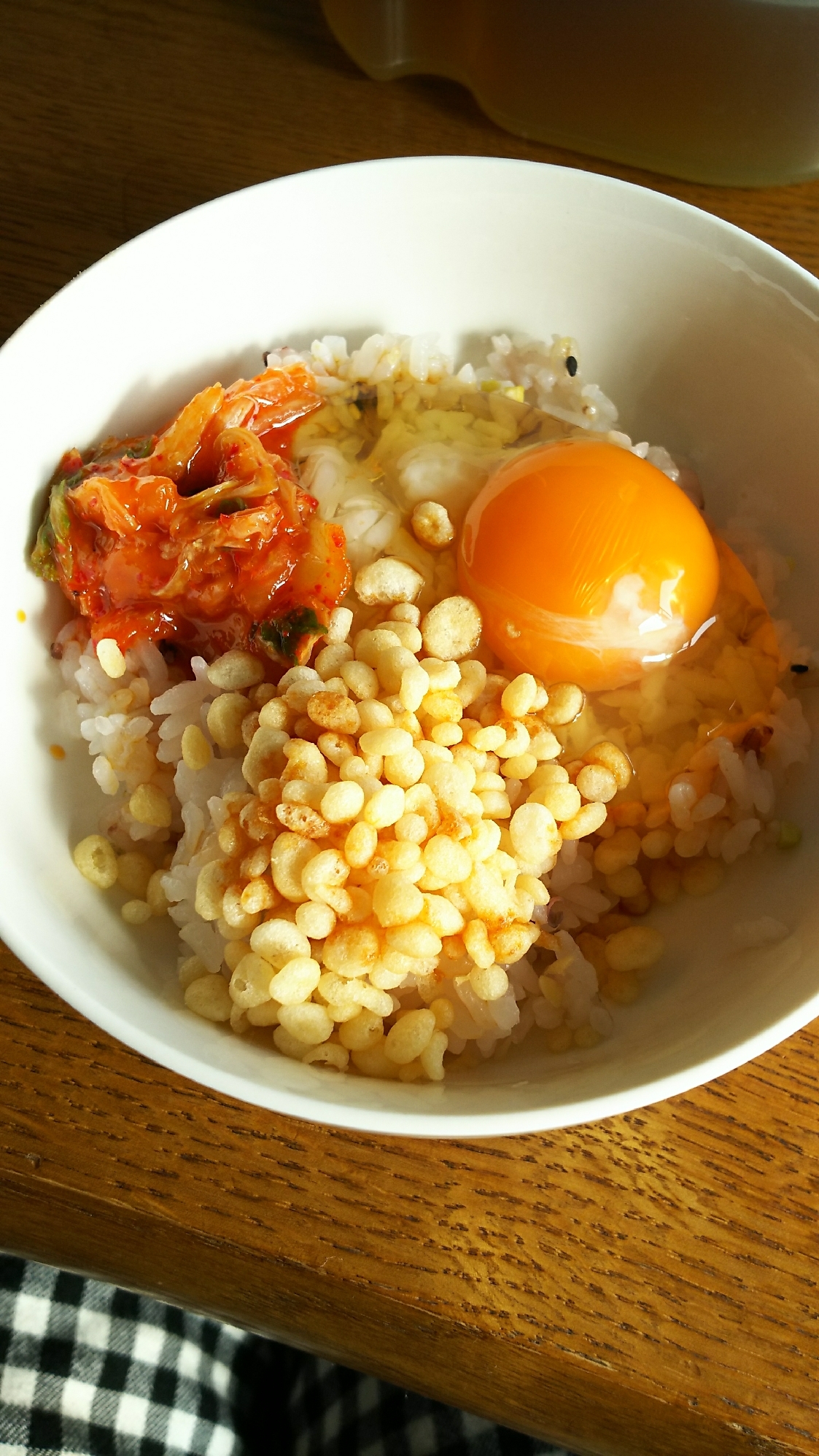 キムチと天かすの雑穀玉子ご飯