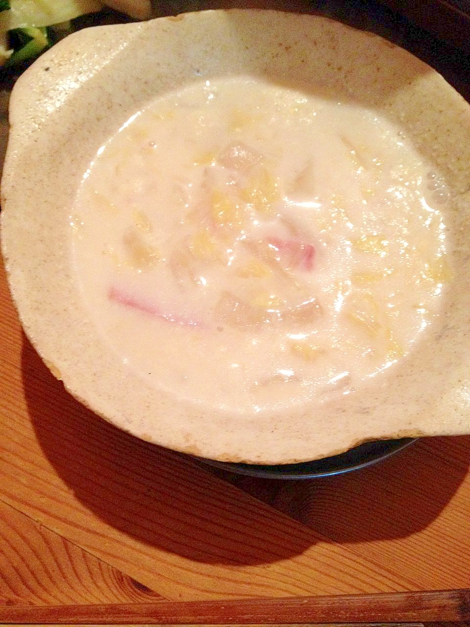 白菜とベーコンの中華豆乳スープ