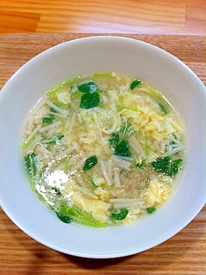 えのきと豆苗のふんわり卵スープ
