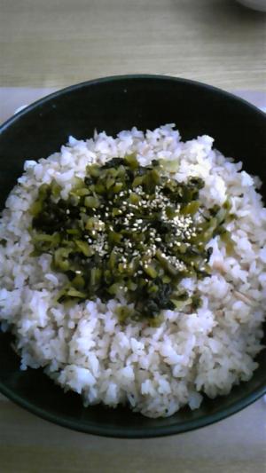 干し小エビの炊き込みご飯☆ごま高菜のせ