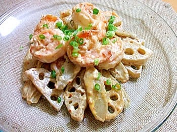 えびと根菜のオイスターマヨ炒め