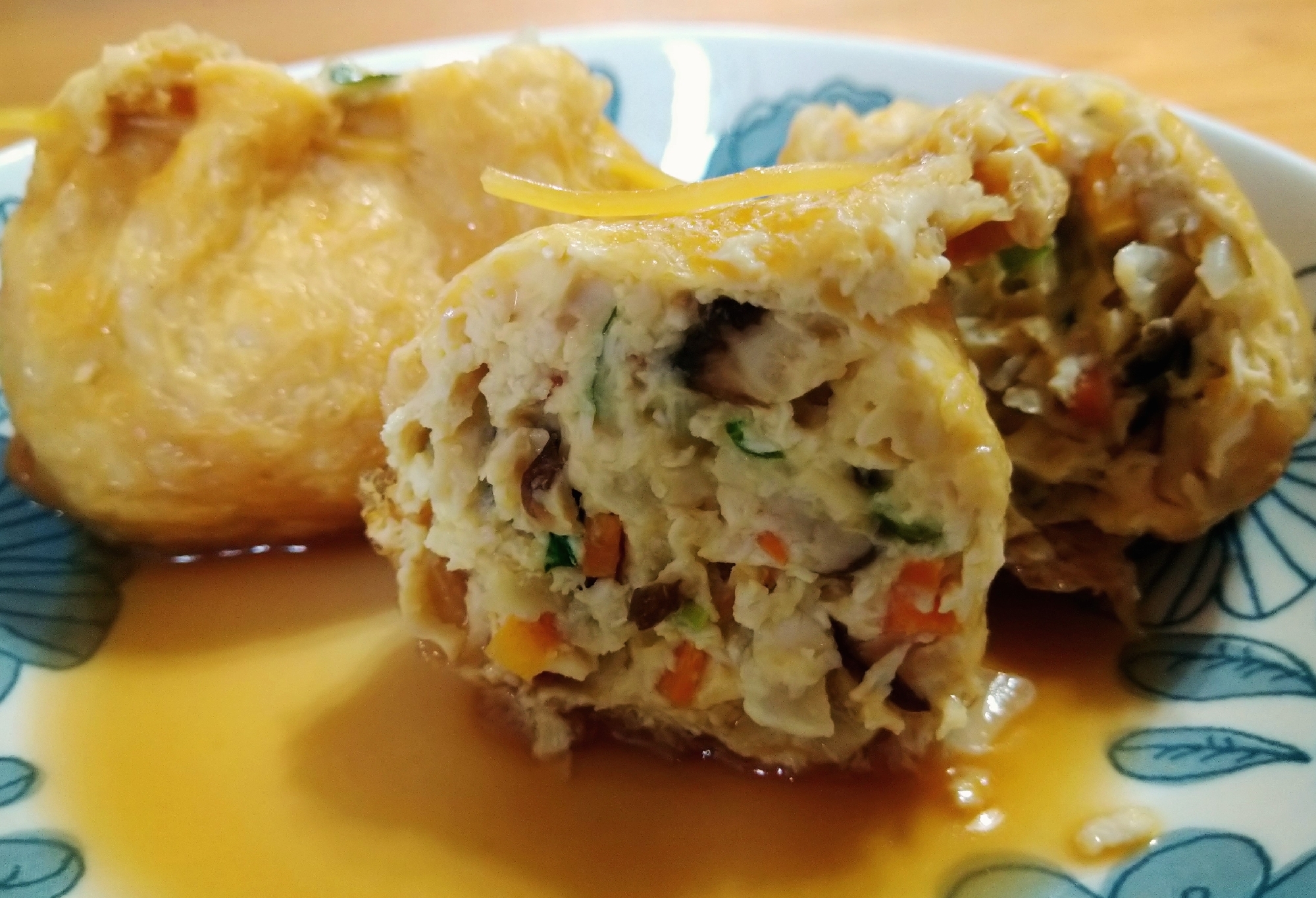 たっぷり野菜とひき肉の巾着煮
