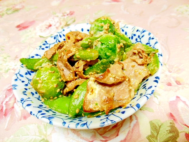 ❤芽キャベツとＳエンドウと豚肉の生姜マヨ炒め❤