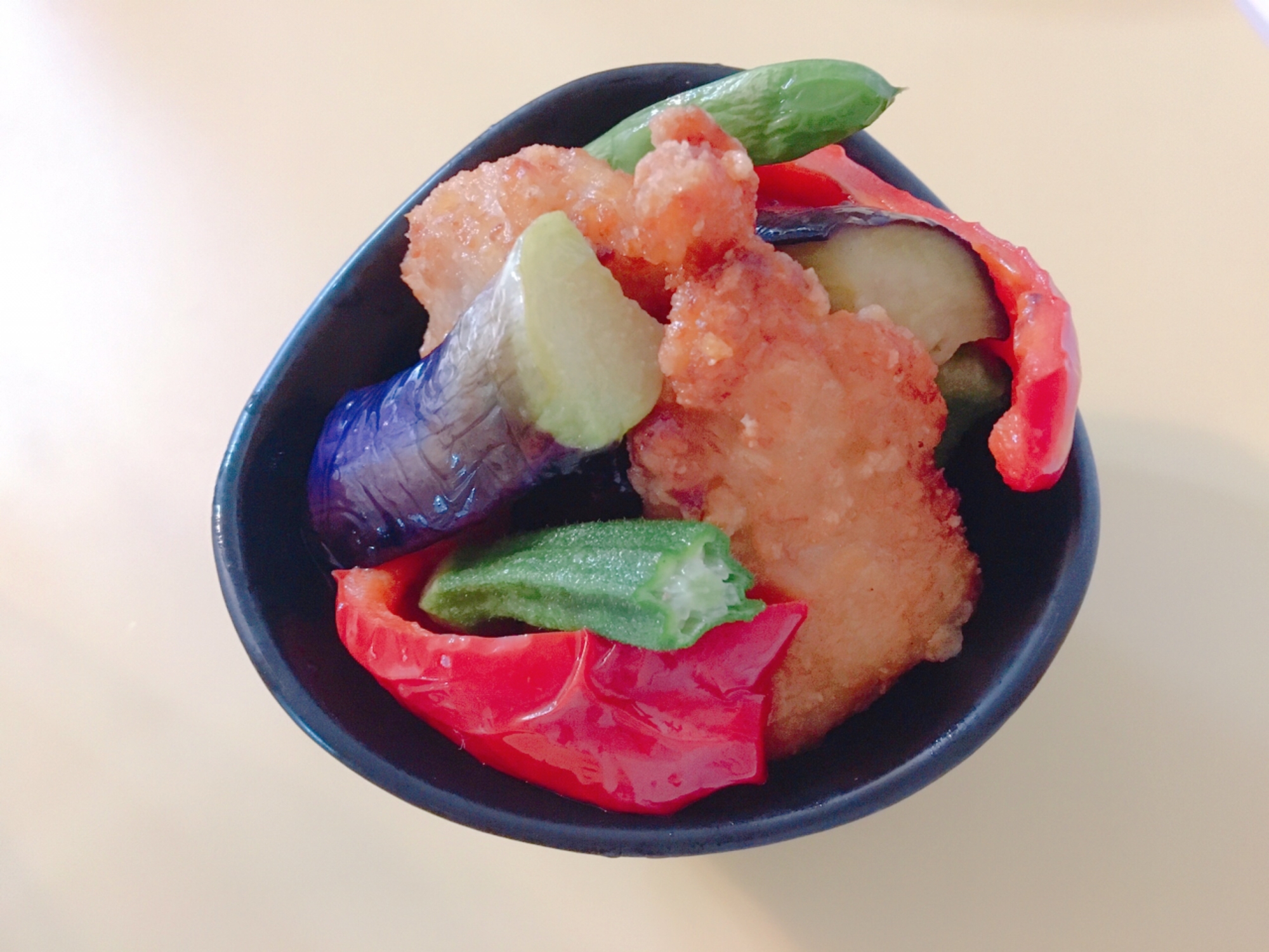 鶏唐揚げと夏野菜の揚げ浸し✰