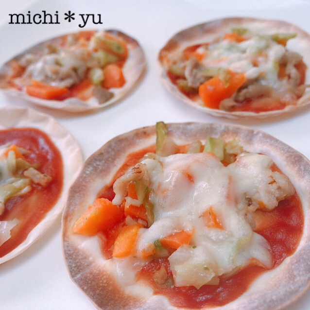 野菜炒めリメイク 簡単 餃子の皮で野菜ピザ レシピ 作り方 By Michi Yu 楽天レシピ