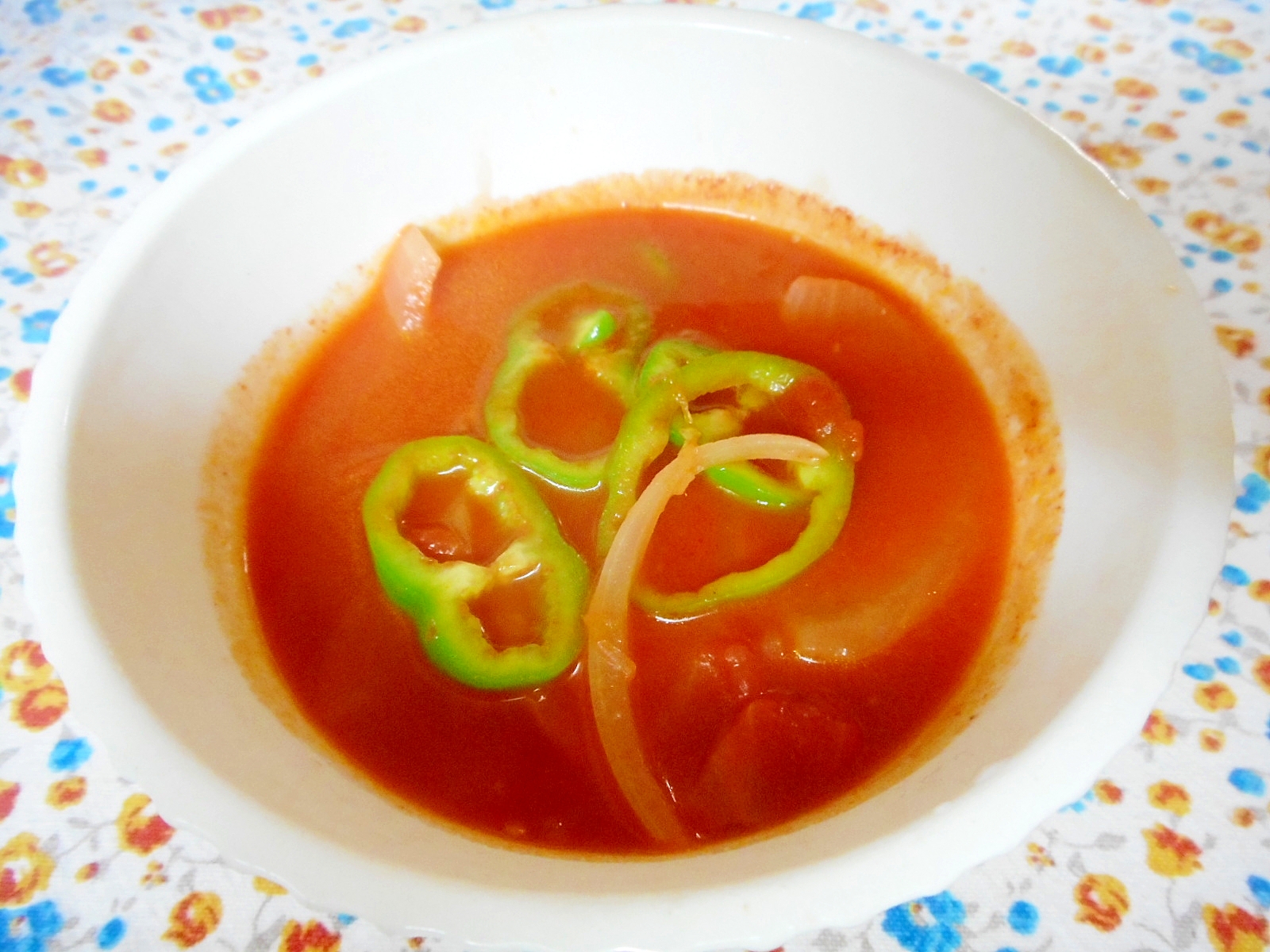 万願寺とトマトピリ辛スープ