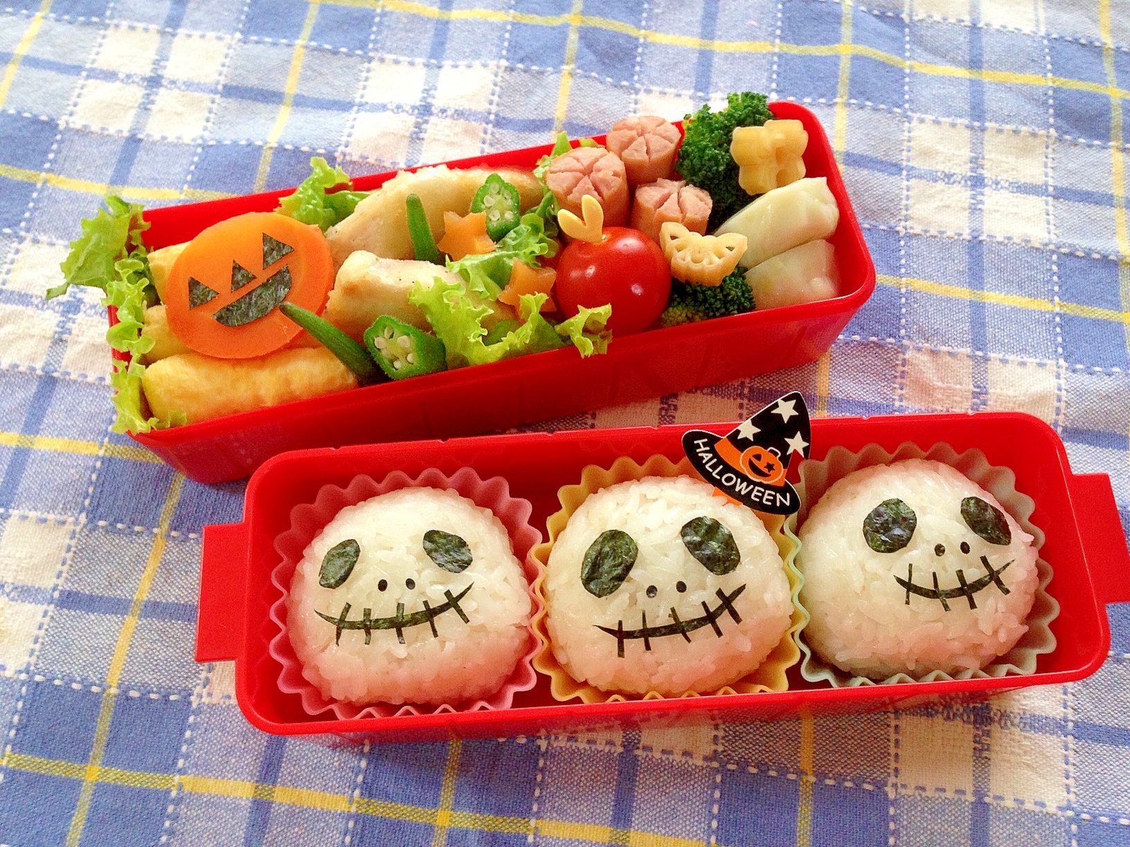 簡単キャラ弁☆ハロウィン　ジャックのデコおにぎり♪