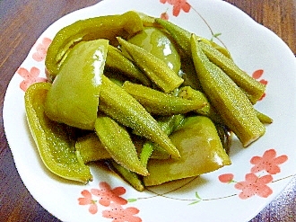 レンジで簡単♡オクラ＆ピーマンの胡麻ポン酢