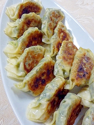 白い皿に盛り付けられたわけぎと豆腐の餃子