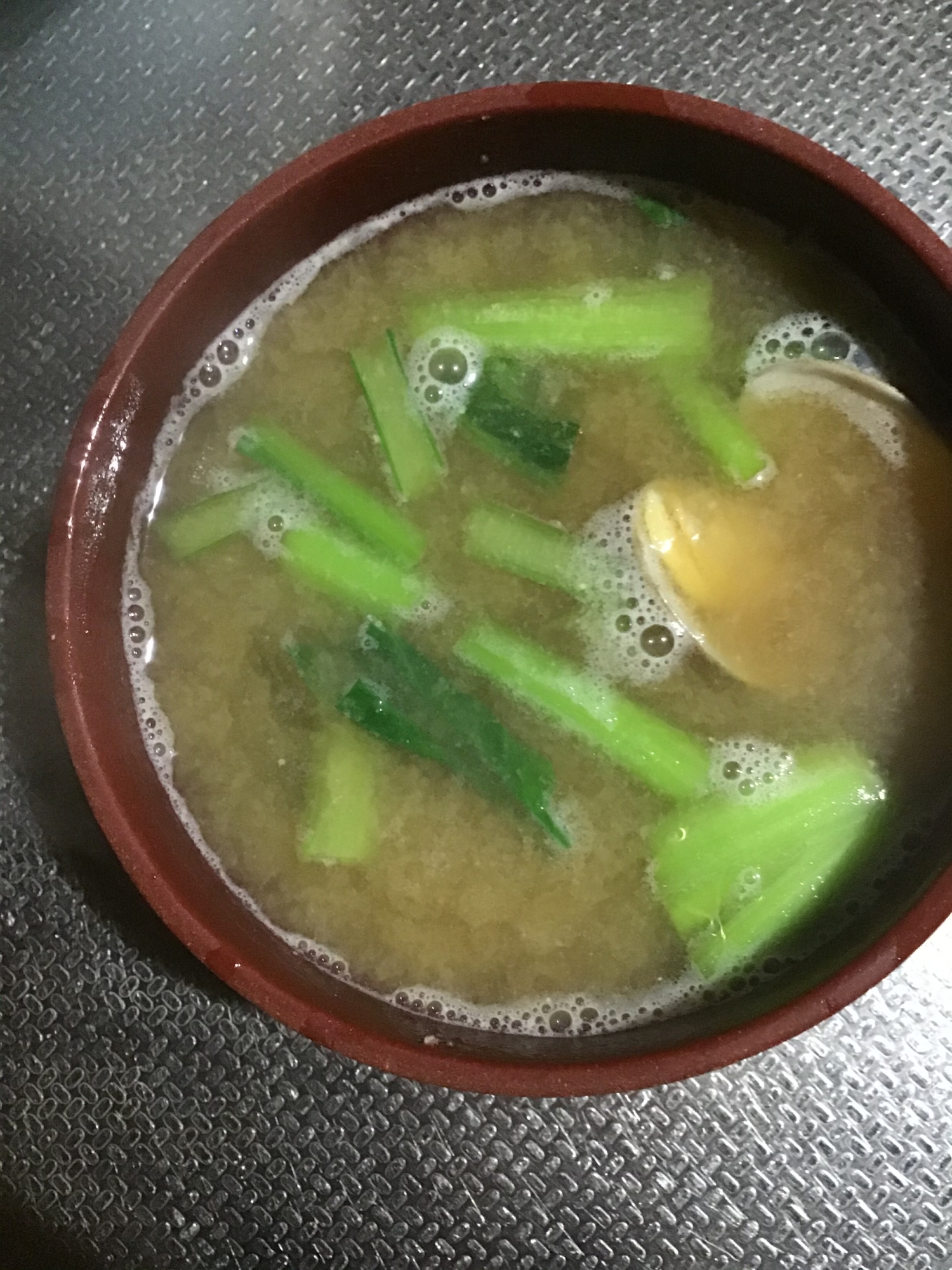 雪菜とアサリの味噌汁。