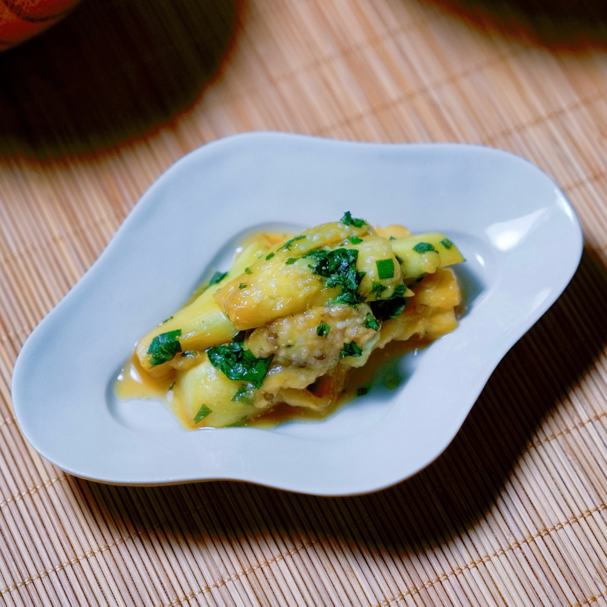 蒸しなすのからし酢じょうゆあえ【和食・副菜】