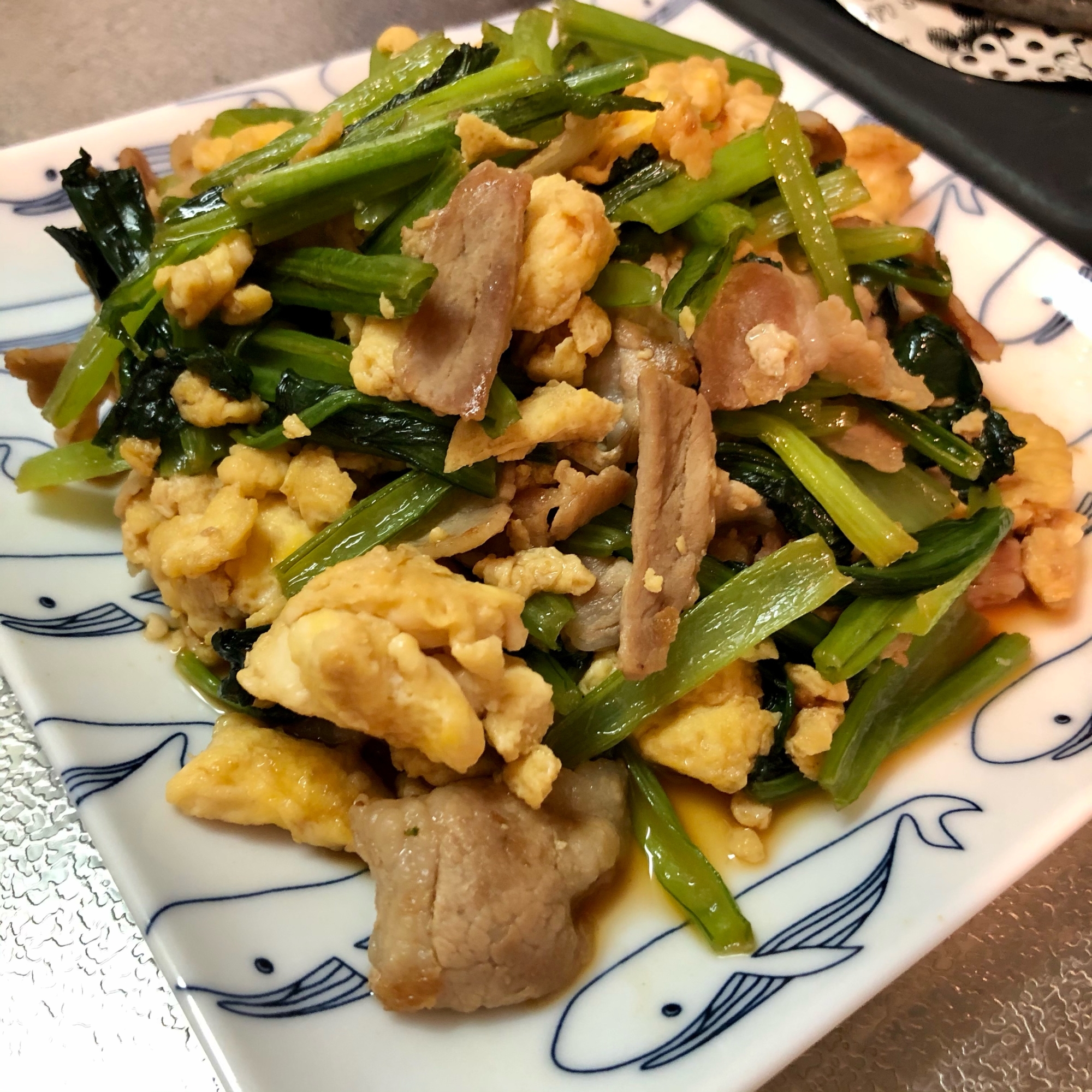 【簡単】小松菜と豚肉の卵炒め