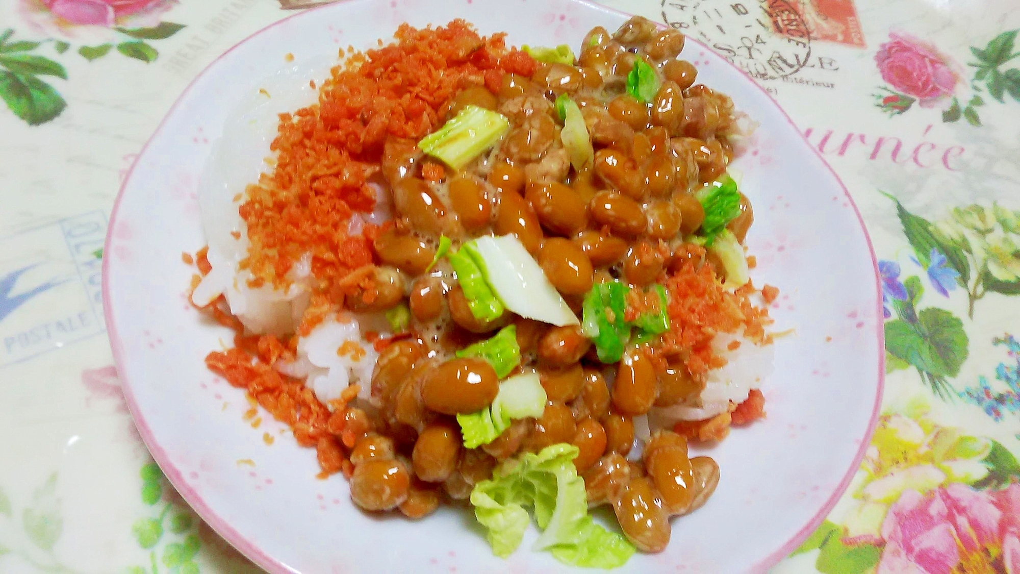 鮭フレークと白菜入り納豆ごはん