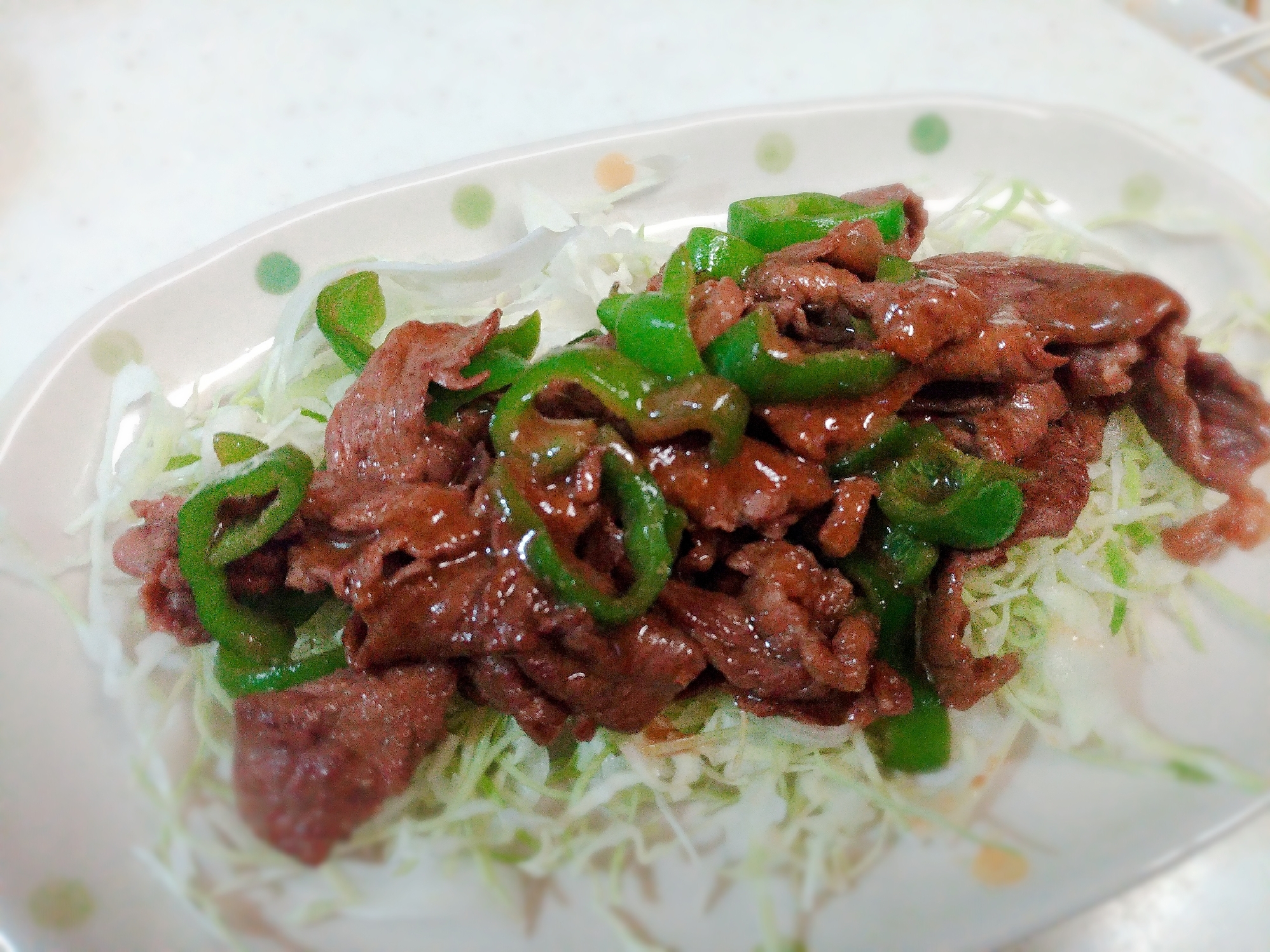 牛肉とピーマン　味噌オイスター炒め