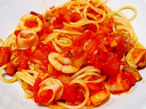 お手軽☆魚介のトマトソーススパゲッティ