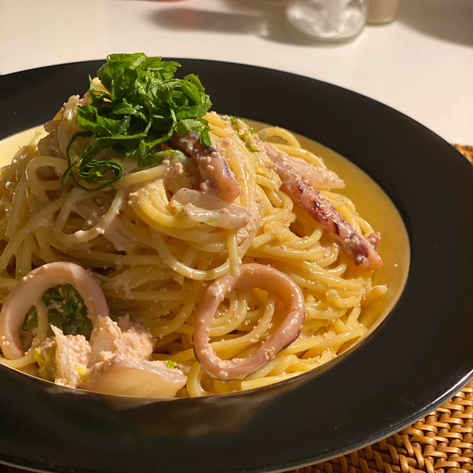 旨うま♪イカと白菜の明太子クリームパスタ♪