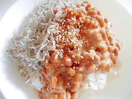 納豆とかちり干しのご飯