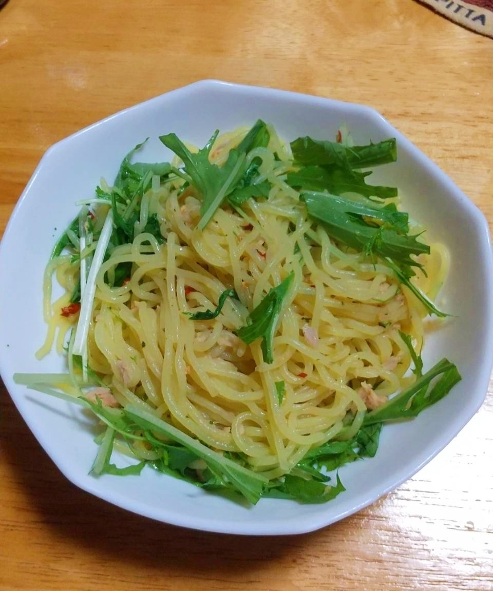 ☆こんにゃく麺のツナと水菜のペペロンチーノ☆