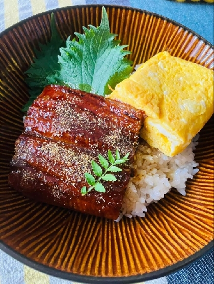 うな丼に合うだし巻き卵と鰻蒲焼き丼