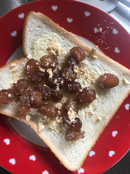 時間なくてトーストしませんでしたが、普通の食パンで美味しかったです！バターとまめの相性最高ですね！