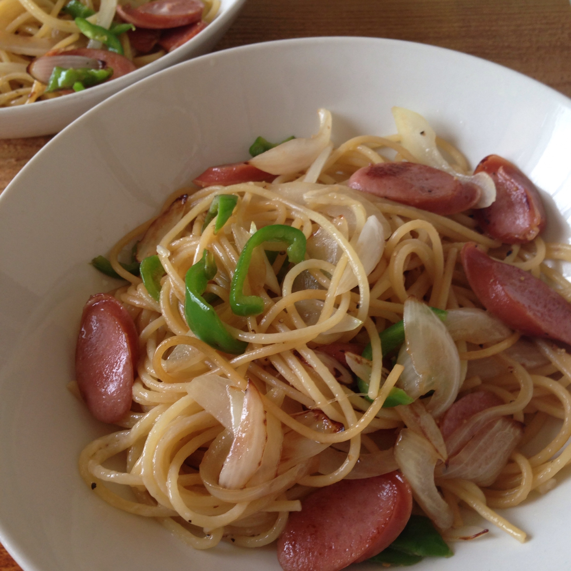 ウィンナー玉ねぎピーマンのマヨ醤油パスタ♪