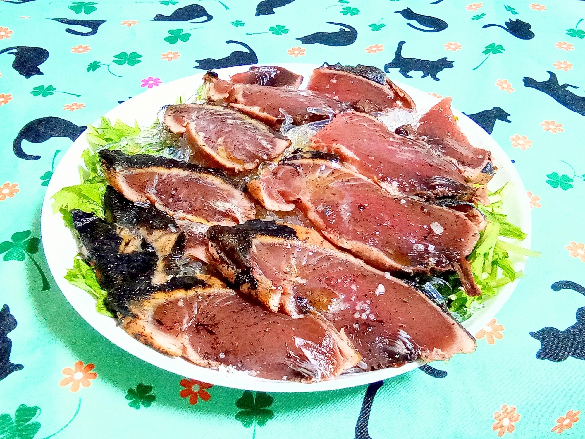 ひんぎゃの塩で♥️塩レモン味の鰹のたたき