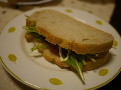 ハムと水菜のサンドイッチ