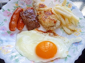 朝食プレート♡ポテットあじフライ＆焼肉