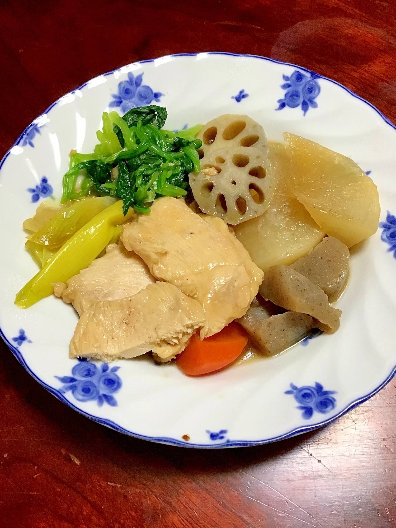 鶏ムネと根菜のしっとり煮物。