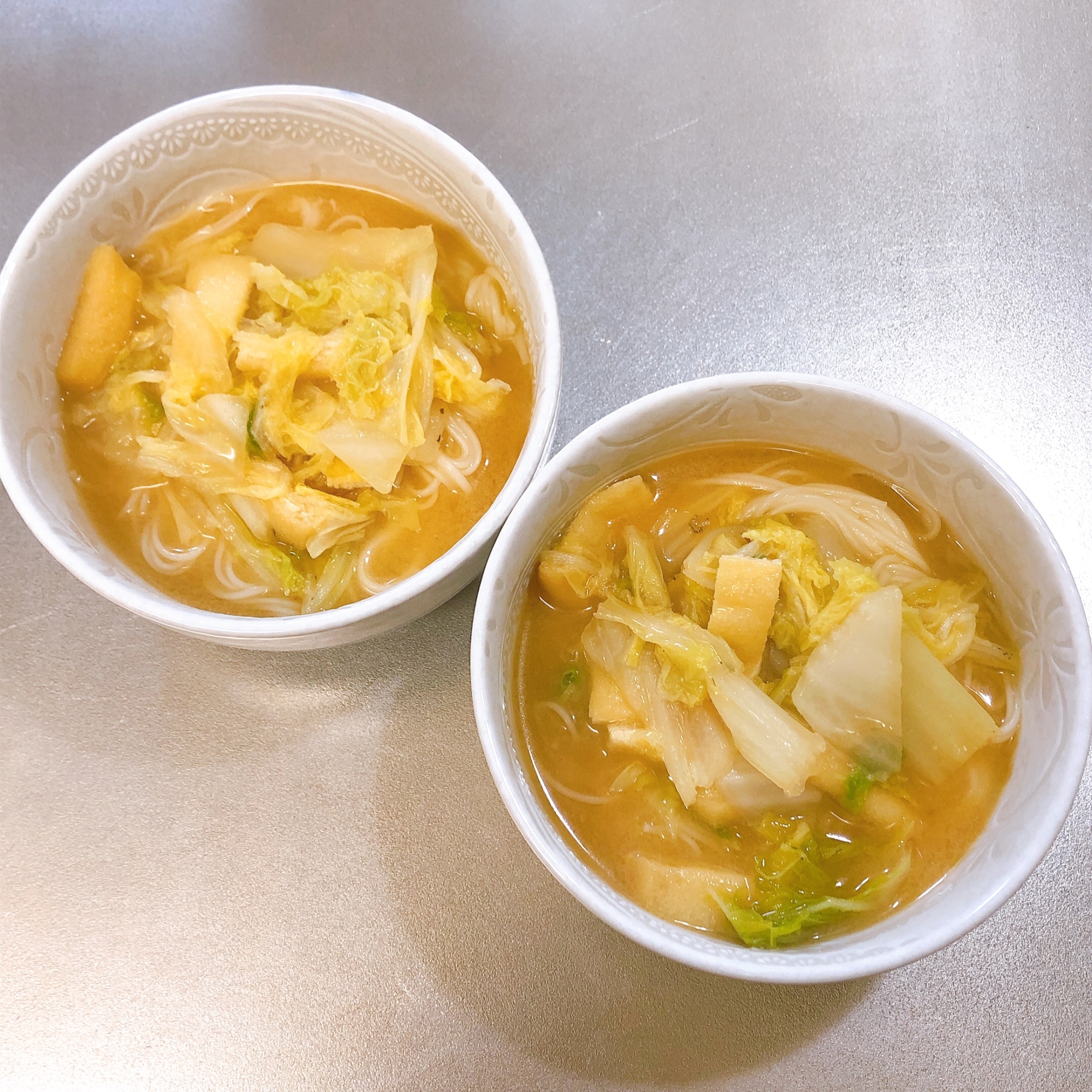 温かい素麺☆白菜と揚げと味噌で