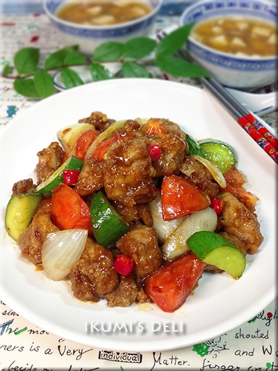 豚とさっぱり野菜ピリ辛バルサミコ甘酢炒め