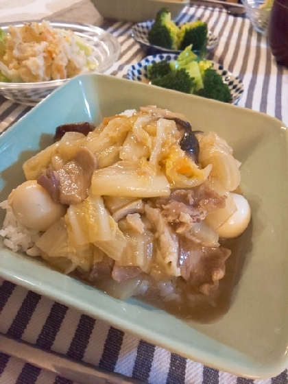 うずらの卵と椎茸も追加しました～。甘めの餡がとっても美味しかったです。